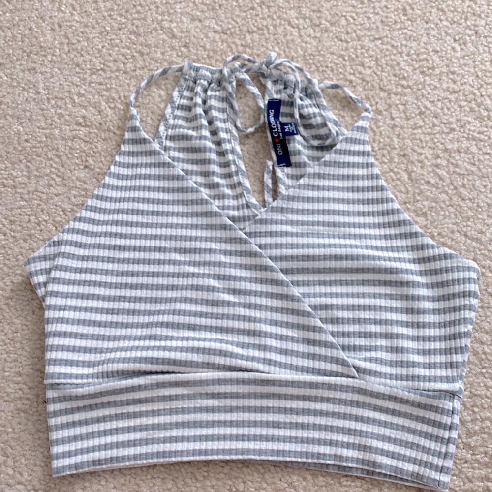 Gray and White striped One Clothing bralette/tank. Size M